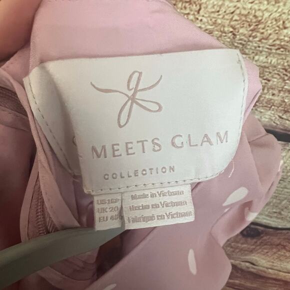 Gal Meets Glam Tiered Polka Dot Dress Midi Size 16P Lined Pink Sheer Sleeves - Picture 6 of 7